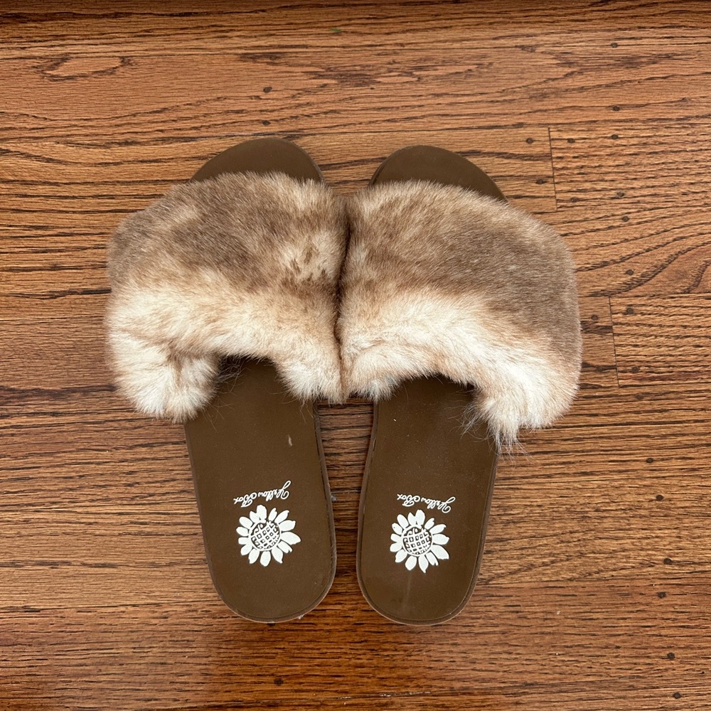 Brown Faux Fur Slide Sandals